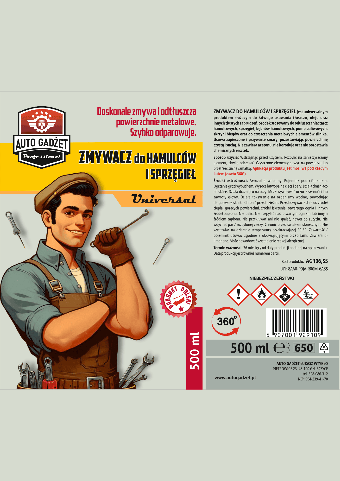 ZMYWACZ DO HAMULCÓW I SPRZĘGIEŁ 500 ml 1